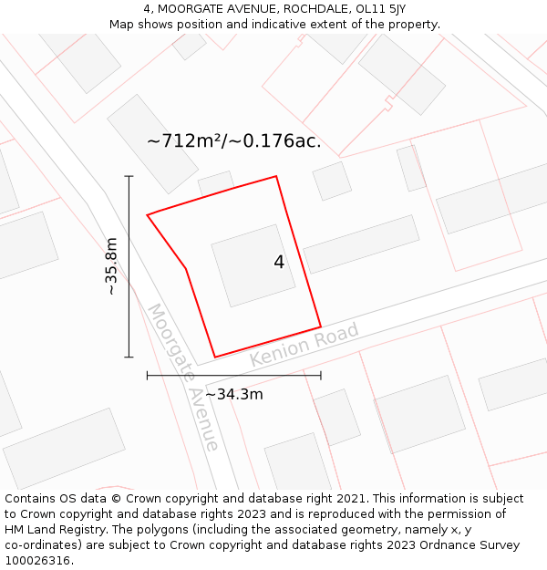 4, MOORGATE AVENUE, ROCHDALE, OL11 5JY: Plot and title map