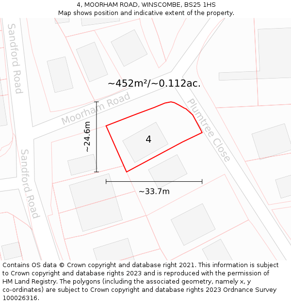 4, MOORHAM ROAD, WINSCOMBE, BS25 1HS: Plot and title map