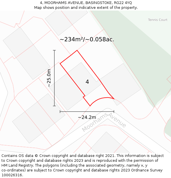 4, MOORHAMS AVENUE, BASINGSTOKE, RG22 4YQ: Plot and title map