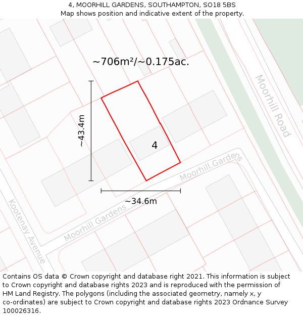 4, MOORHILL GARDENS, SOUTHAMPTON, SO18 5BS: Plot and title map