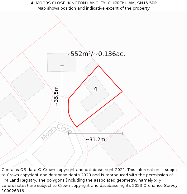 4, MOORS CLOSE, KINGTON LANGLEY, CHIPPENHAM, SN15 5PP: Plot and title map