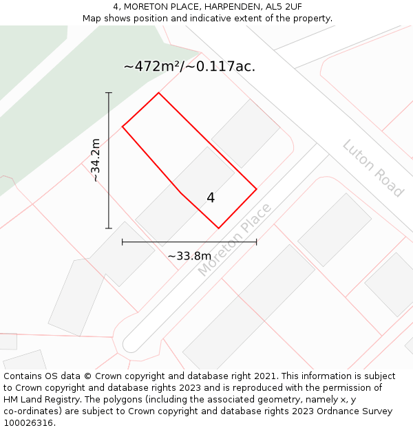 4, MORETON PLACE, HARPENDEN, AL5 2UF: Plot and title map