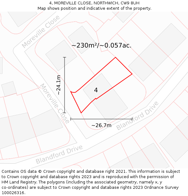 4, MOREVILLE CLOSE, NORTHWICH, CW9 8UH: Plot and title map