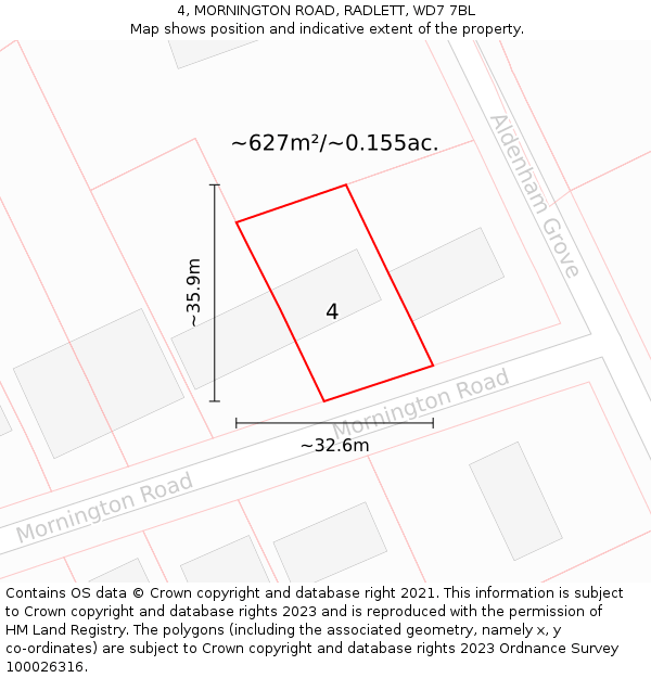 4, MORNINGTON ROAD, RADLETT, WD7 7BL: Plot and title map