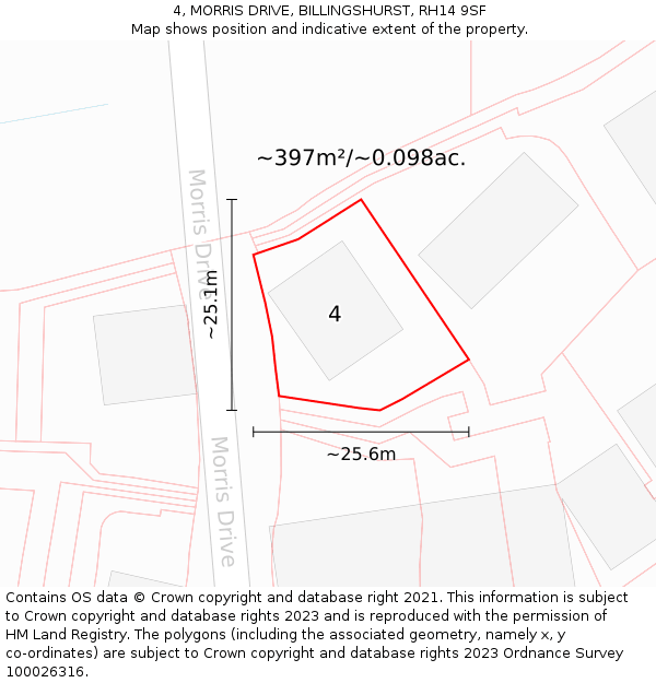 4, MORRIS DRIVE, BILLINGSHURST, RH14 9SF: Plot and title map