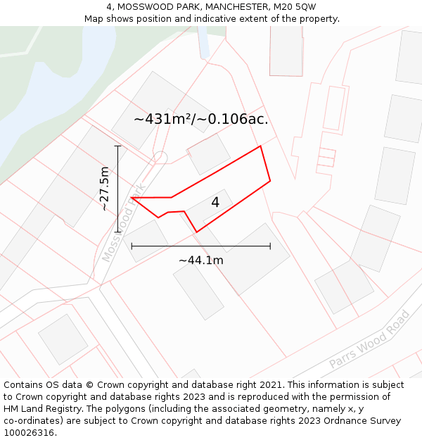 4, MOSSWOOD PARK, MANCHESTER, M20 5QW: Plot and title map