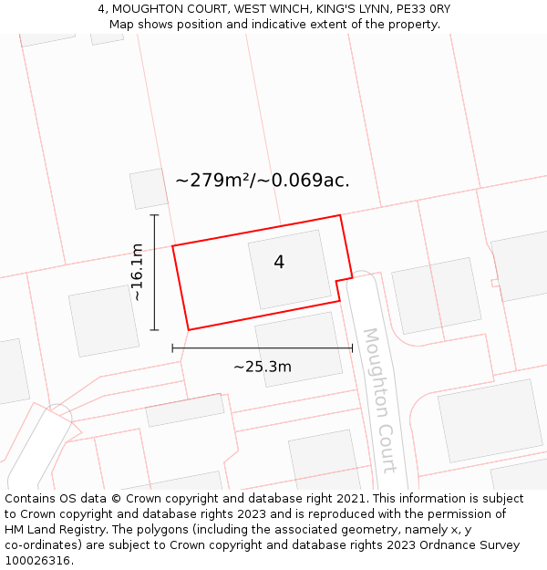 4, MOUGHTON COURT, WEST WINCH, KING'S LYNN, PE33 0RY: Plot and title map