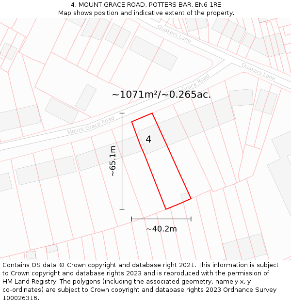 4, MOUNT GRACE ROAD, POTTERS BAR, EN6 1RE: Plot and title map