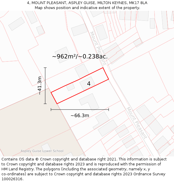 4, MOUNT PLEASANT, ASPLEY GUISE, MILTON KEYNES, MK17 8LA: Plot and title map