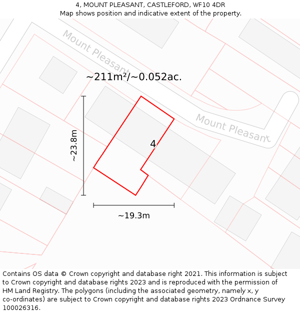 4, MOUNT PLEASANT, CASTLEFORD, WF10 4DR: Plot and title map