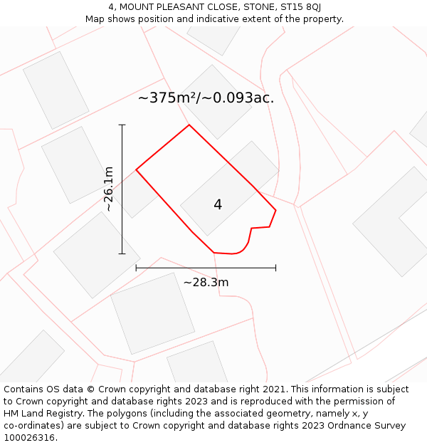 4, MOUNT PLEASANT CLOSE, STONE, ST15 8QJ: Plot and title map