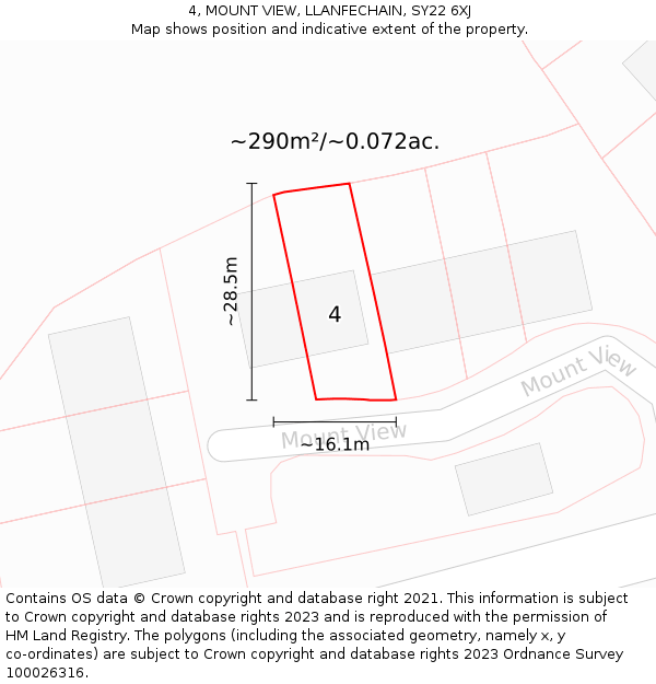 4, MOUNT VIEW, LLANFECHAIN, SY22 6XJ: Plot and title map