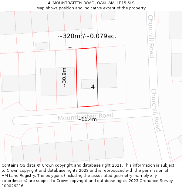 4, MOUNTBATTEN ROAD, OAKHAM, LE15 6LS: Plot and title map