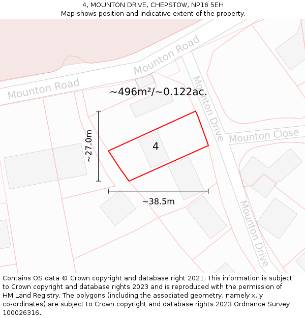 4, MOUNTON DRIVE, CHEPSTOW, NP16 5EH: Plot and title map