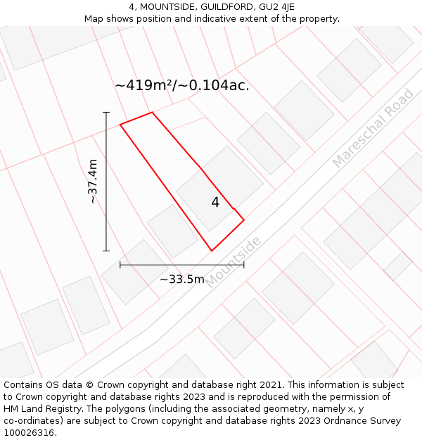 4, MOUNTSIDE, GUILDFORD, GU2 4JE: Plot and title map