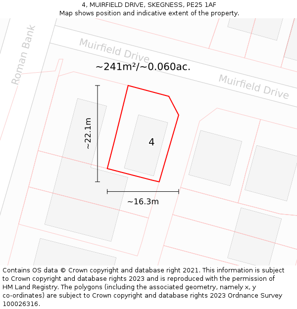 4, MUIRFIELD DRIVE, SKEGNESS, PE25 1AF: Plot and title map