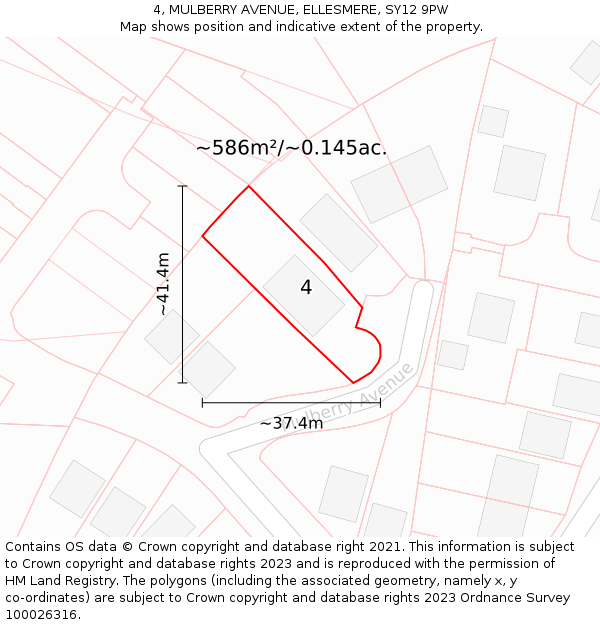 4, MULBERRY AVENUE, ELLESMERE, SY12 9PW: Plot and title map