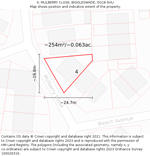 4, MULBERRY CLOSE, BIGGLESWADE, SG18 0HU: Plot and title map