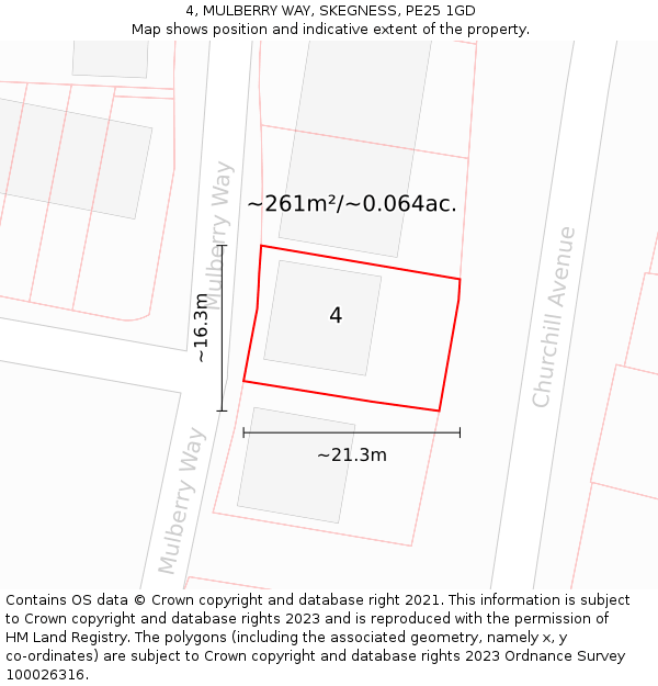 4, MULBERRY WAY, SKEGNESS, PE25 1GD: Plot and title map