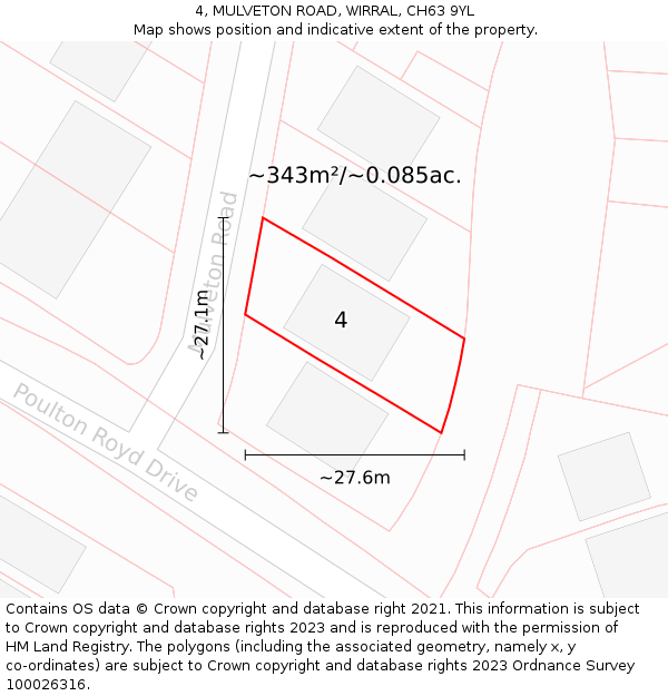 4, MULVETON ROAD, WIRRAL, CH63 9YL: Plot and title map