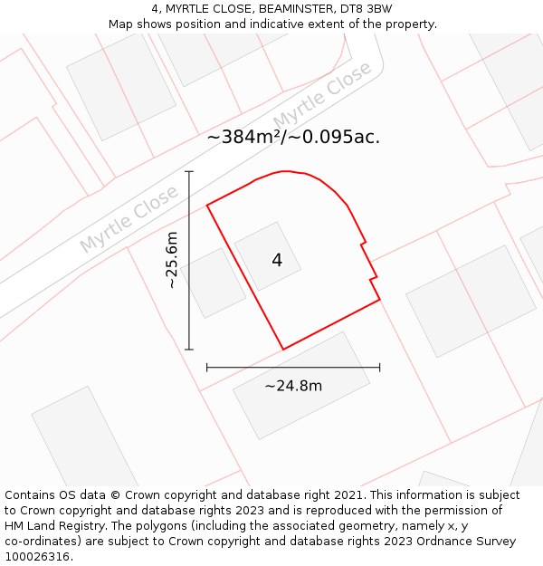 4, MYRTLE CLOSE, BEAMINSTER, DT8 3BW: Plot and title map