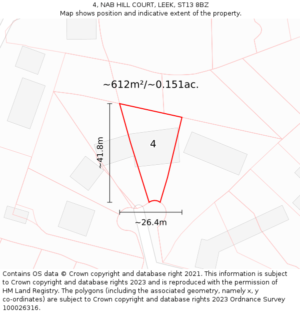 4, NAB HILL COURT, LEEK, ST13 8BZ: Plot and title map