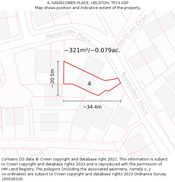 4, NANSCOBER PLACE, HELSTON, TR13 0SP: Plot and title map