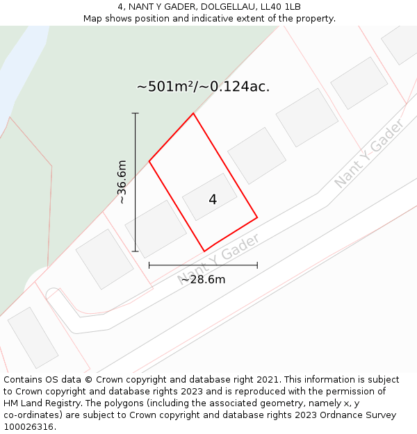 4, NANT Y GADER, DOLGELLAU, LL40 1LB: Plot and title map