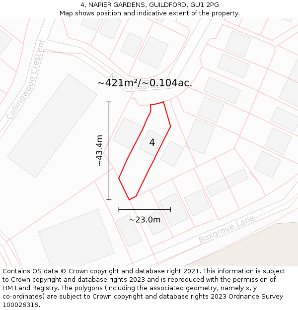 4, NAPIER GARDENS, GUILDFORD, GU1 2PG: Plot and title map