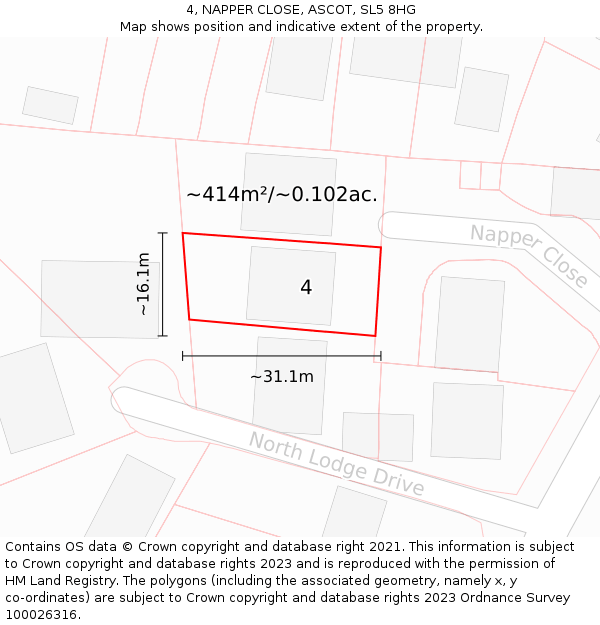 4, NAPPER CLOSE, ASCOT, SL5 8HG: Plot and title map