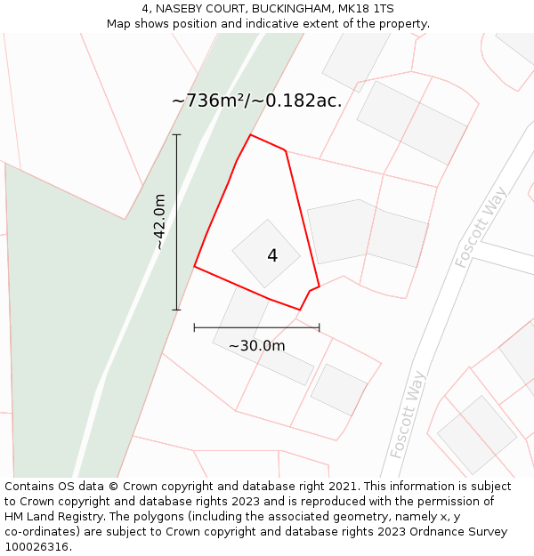 4, NASEBY COURT, BUCKINGHAM, MK18 1TS: Plot and title map