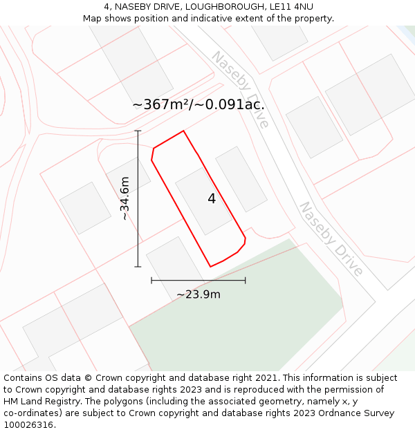 4, NASEBY DRIVE, LOUGHBOROUGH, LE11 4NU: Plot and title map