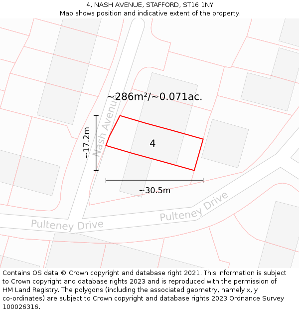 4, NASH AVENUE, STAFFORD, ST16 1NY: Plot and title map