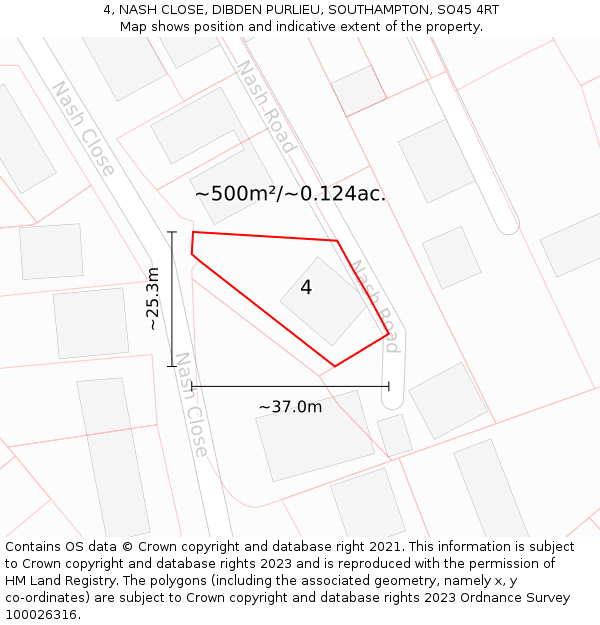 4, NASH CLOSE, DIBDEN PURLIEU, SOUTHAMPTON, SO45 4RT: Plot and title map