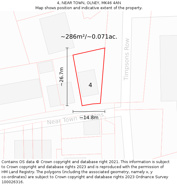 4, NEAR TOWN, OLNEY, MK46 4AN: Plot and title map