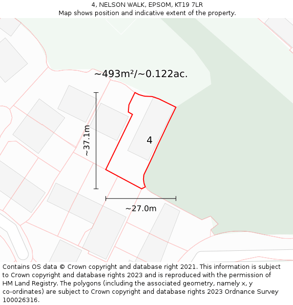 4, NELSON WALK, EPSOM, KT19 7LR: Plot and title map