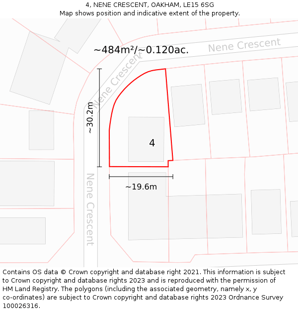 4, NENE CRESCENT, OAKHAM, LE15 6SG: Plot and title map