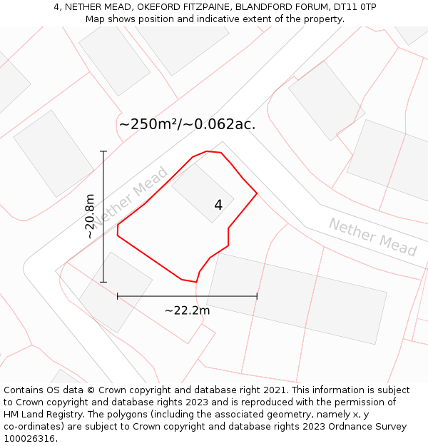 4, NETHER MEAD, OKEFORD FITZPAINE, BLANDFORD FORUM, DT11 0TP: Plot and title map