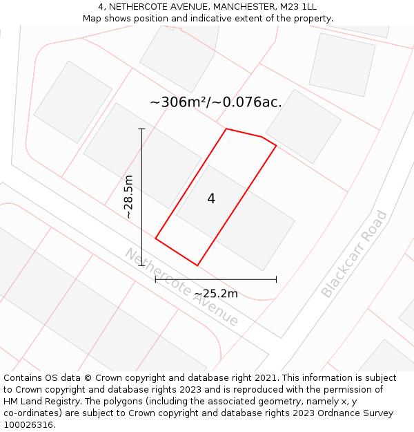 4, NETHERCOTE AVENUE, MANCHESTER, M23 1LL: Plot and title map