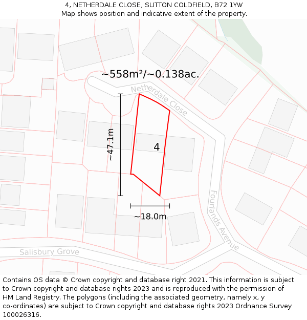 4, NETHERDALE CLOSE, SUTTON COLDFIELD, B72 1YW: Plot and title map