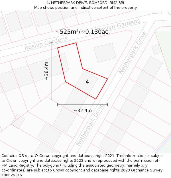 4, NETHERPARK DRIVE, ROMFORD, RM2 5RL: Plot and title map