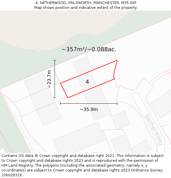 4, NETHERWOOD, FAILSWORTH, MANCHESTER, M35 9XF: Plot and title map