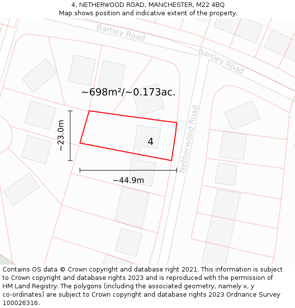 4, NETHERWOOD ROAD, MANCHESTER, M22 4BQ: Plot and title map