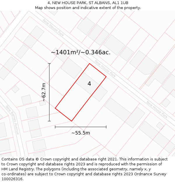 4, NEW HOUSE PARK, ST ALBANS, AL1 1UB: Plot and title map