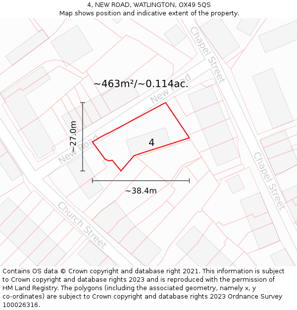 4, NEW ROAD, WATLINGTON, OX49 5QS: Plot and title map