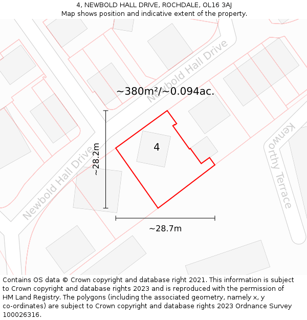 4, NEWBOLD HALL DRIVE, ROCHDALE, OL16 3AJ: Plot and title map