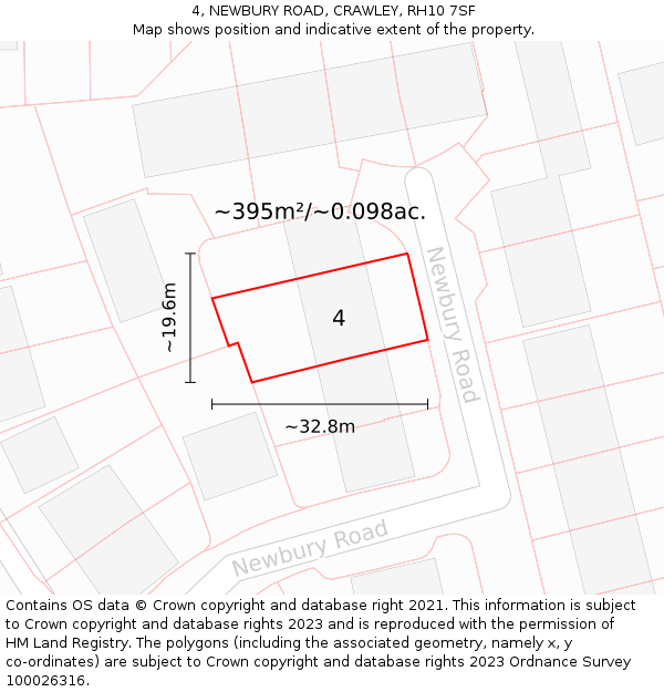 4, NEWBURY ROAD, CRAWLEY, RH10 7SF: Plot and title map