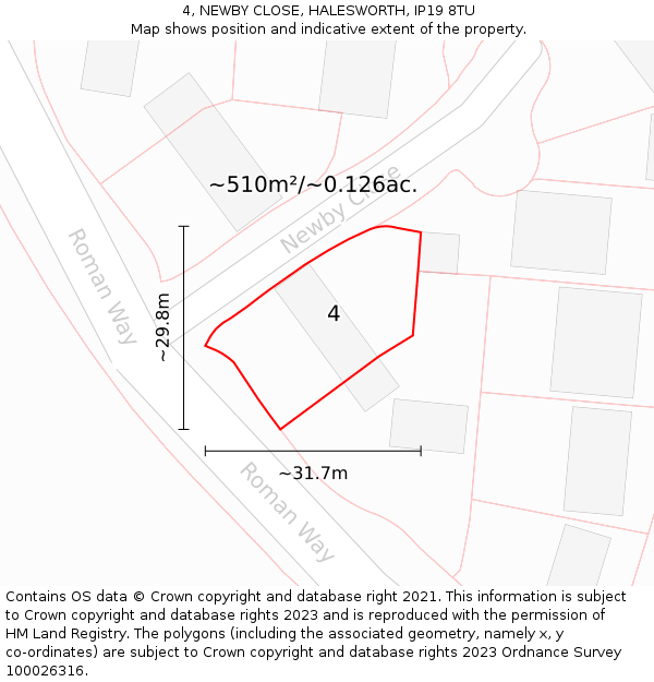 4, NEWBY CLOSE, HALESWORTH, IP19 8TU: Plot and title map