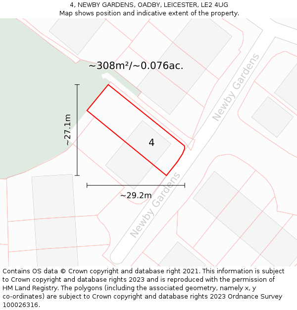 4, NEWBY GARDENS, OADBY, LEICESTER, LE2 4UG: Plot and title map