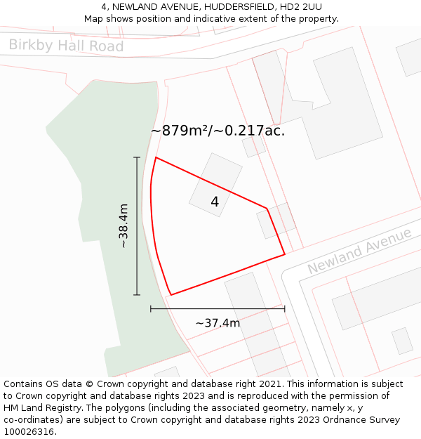 4, NEWLAND AVENUE, HUDDERSFIELD, HD2 2UU: Plot and title map